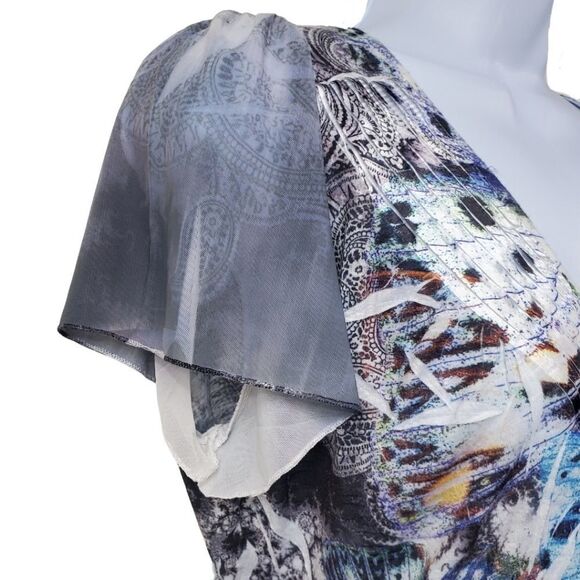 Butterfly rhinestone-adorned top with fluttery sleeves by OneWorld / Women's Med - Picture 3 of 8